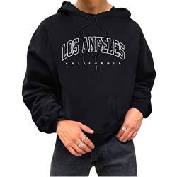 Tomwell Herren Kapuzenpullover Buchstaben Druck Langarm Pullover Lässiges Los Angeles Sweatshirt Warm Pulli mit Kapuze und Sports Casual Bequem Teenager Hoodie Mit Taschen D Schwarz XS von Tomwell