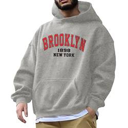 Tomwell Herren Kapuzenpullover Buchstaben Druck Langarm Pullover Lässiges Los Angeles Sweatshirt Warm Pulli mit Kapuze und Sports Casual Bequem Teenager Hoodie Mit Taschen D1 Grau S von Tomwell