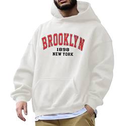 Tomwell Herren Kapuzenpullover Buchstaben Druck Langarm Pullover Lässiges Los Angeles Sweatshirt Warm Pulli mit Kapuze und Sports Casual Bequem Teenager Hoodie Mit Taschen D1 Weiß XL von Tomwell