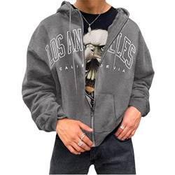 Tomwell Herren Kapuzenpullover Hoodie Druck Langarm Pullover Lässiges Los Angeles Sweatshirt Warm Pulli Sweatjacke mit Kapuze und Reißverschluss Sports Hoodie A Dunkelgrau XS von Tomwell