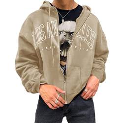 Tomwell Herren Kapuzenpullover Hoodie Druck Langarm Pullover Lässiges Los Angeles Sweatshirt Warm Pulli Sweatjacke mit Kapuze und Reißverschluss Sports Hoodie A Khaki S von Tomwell