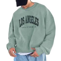 Tomwell Herren Kapuzenpullover Hoodie Druck Langarm Pullover Lässiges Los Angeles Sweatshirt Warm Pulli Sweatjacke mit Kapuze und Reißverschluss Sports Hoodie E Grün M von Tomwell