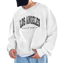 Tomwell Herren Kapuzenpullover Hoodie Druck Langarm Pullover Lässiges Los Angeles Sweatshirt Warm Pulli Sweatjacke mit Kapuze und Reißverschluss Sports Hoodie E Weiß S von Tomwell