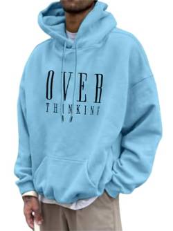 Tomwell Herren Kapuzenpullover Vintage Hoodie Druck Langarm Pullover für Männer Lässiges Oversized Sweatshirt Warm Pulli Sweatjacke mit Kapuze und Tasche Sports Hoodie B Hellblau XXL von Tomwell