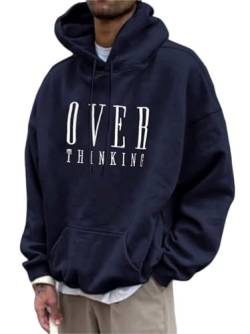 Tomwell Herren Kapuzenpullover Vintage Hoodie Druck Langarm Pullover für Männer Lässiges Oversized Sweatshirt Warm Pulli Sweatjacke mit Kapuze und Tasche Sports Hoodie B Marine XXL von Tomwell