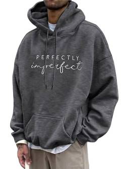 Tomwell Herren Kapuzenpullover Vintage Hoodie Druck Langarm Pullover für Männer Lässiges Oversized Sweatshirt Warm Pulli Sweatjacke mit Kapuze und Tasche Sports Hoodie B1 Dunkelgrau L von Tomwell