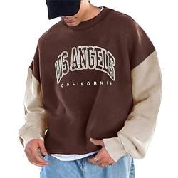 Tomwell Herren Kapuzenpullover Vintage Hoodie Druck Langarm Pullover für Männer Lässiges Oversized Sweatshirt Warm Pulli Sweatjacke mit Kapuze und Tasche Sports Hoodie E Braun M von Tomwell