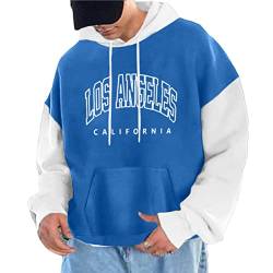 Tomwell Herren Kapuzenpullover Vintage Hoodie Druck Langarm Pullover für Männer Lässiges Oversized Sweatshirt Warm Pulli mit Kapuze und Tasche Sports Hoodie D Blau L von Tomwell