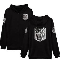 Tomwell Herren Kapuzenpullover mit Reißverschluss Anime Drucken AOT Scouting Legion Hoodie Jacke Sweatshirt Pullover 3D Pulli Damen Unisex A Schwarz L von Tomwell