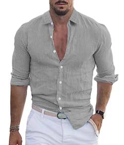 Tomwell Herren Kurzarm Sommer Henley Shirt Urlaub Freizeithemd Mit Knöpfe Vintage Männer Leinenshirt Lässig Sommer Hemden Sommerhemd B Grau L von Tomwell