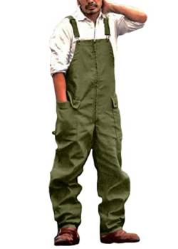 Tomwell Herren Latzhose Retro Jumpsuit Overalls Einfarbig Slim Fit Cargo Hose Trainingsanzug Freizeithose Sporthose Einteiler Arbeitshose A Armeegrün M von Tomwell