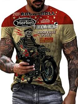 Tomwell Herren Racing Team T-Shirt Kurzarm Retro Printed Biker Motorrad Regular Slim Fit Stil O L von Tomwell