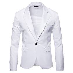 Tomwell Herren Sakko Einfarbig Blazer Slim Fit Männer Blazer Modern Freizeit Leichte Jacket Anzugjacke mit Knöpfen Sakko für Business Frühling und Herbst A Weiß XXL von Tomwell