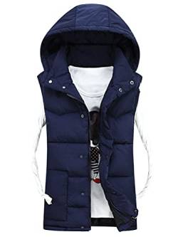 Tomwell Herren Steppweste mit Kapuze Weste mit Reißverschluss Taschen Futter mit Tasche Winterweste Outdoor Dicke Freizeit Gilet Ärmellos Jacke Sport A Blau L von Tomwell