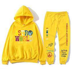 Tomwell Herren Trainingsanzug ASTROWORLD Oversized Sweatshirts Jogginghose und Kapuzenpullover Hip Hop Hoodie und pants Sets Sportanzug A Gelb S von Tomwell