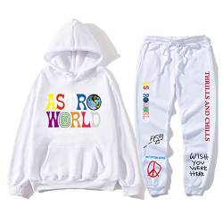 Tomwell Herren Trainingsanzug ASTROWORLD Oversized Sweatshirts Jogginghose und Kapuzenpullover Hip Hop Hoodie und pants Sets Sportanzug A Weiß L von Tomwell