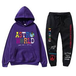 Tomwell Herren Trainingsanzug ASTROWORLD Oversized Sweatshirts Jogginghose und Kapuzenpullover Hip Hop Hoodie und pants Sets Sportanzug B Violett S von Tomwell