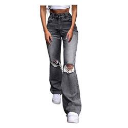 Tomwell High Waist Schmetterlingsdruck Straight Jeans, Fashion Y2k Baggy Wide Leg Damenjeans, E-Girl Style Freizeithose Boyfriend Jeans D Grau XS von Tomwell