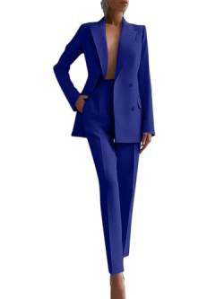 Tomwell Hosenanzüge für Damen Blazer 2-teilig Anzugjacke Einfarbig Anzug Set Slimfit Festlich Streetwear Elegant Freizeitmantel Business Mode Revers Mantel A Blau XL von Tomwell