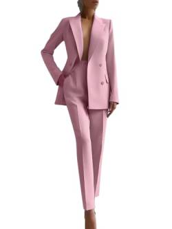 Tomwell Hosenanzüge für Damen Blazer 2-teilig Anzugjacke Einfarbig Anzug Set Slimfit Festlich Streetwear Elegant Freizeitmantel Business Mode Revers Mantel A Rosa XL von Tomwell