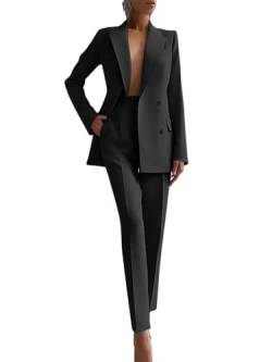 Tomwell Hosenanzüge für Damen Blazer 2-teilig Anzugjacke Einfarbig Anzug Set Slimfit Festlich Streetwear Elegant Freizeitmantel Business Mode Revers Mantel A Schwarz S von Tomwell