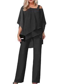 Tomwell Hosenanzug Damen Tüll Abendanzug Sets Zweiteiler Chiffon Shirt Und Hohe Taille Hosenanzug Elegant 2-Teiliges Set Outfit Cocktail Party Festlich Hosenanzug A Blau M A Blau M von Tomwell