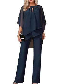 Tomwell Hosenanzug Damen Tüll Abendanzug Sets Zweiteiler Chiffon Shirt Und Hohe Taille Hosenanzug Elegant 2-Teiliges Set Outfit Cocktail Party Festlich Hosenanzug A Blau S A Blau S von Tomwell