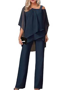 Tomwell Hosenanzug Damen Tüll Abendanzug Sets Zweiteiler Chiffon Shirt Und Hohe Taille Hosenanzug Elegant 2-Teiliges Set Outfit Cocktail Party Festlich Hosenanzug A Blau S A Blau S von Tomwell