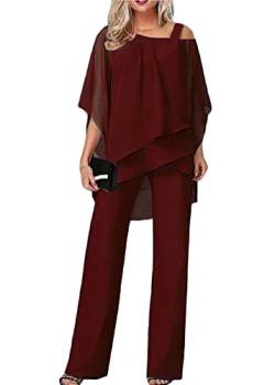 Tomwell Hosenanzug Damen Tüll Abendanzug Sets Zweiteiler Chiffon Shirt Und Hohe Taille Hosenanzug Elegant 2-Teiliges Set Outfit Cocktail Party Festlich Hosenanzug A Schwarz L A Schwarz L von Tomwell