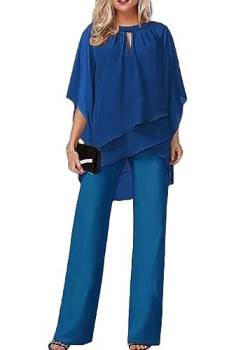 Tomwell Hosenanzug Damen Tüll Abendanzug Sets Zweiteiler Chiffon Shirt Und Hohe Taille Hosenanzug Elegant 2-Teiliges Set Outfit Cocktail Party Festlich Hosenanzug A Schwarz L A Schwarz L von Tomwell