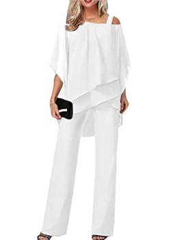 Tomwell Hosenanzug Damen Tüll Abendanzug Sets Zweiteiler Chiffon Shirt Und Hohe Taille Hosenanzug Elegant 2-Teiliges Set Outfit Cocktail Party Festlich Hosenanzug A Schwarz XXL A Schwarz XXL von Tomwell