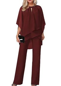 Tomwell Hosenanzug Damen Tüll Abendanzug Sets Zweiteiler Chiffon Shirt Und Hohe Taille Hosenanzug Elegant 2-Teiliges Set Outfit Cocktail Party Festlich Hosenanzug A Schwarz XXL A Schwarz XXL von Tomwell