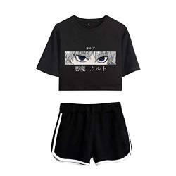 Tomwell Hunter X Hunter T-Shirt ＋ Hosen Sets Damen Killua Eyes Hisoka Shirt Und Shorts Anime 3D Druck Sommer Tops Anzug Bauchfrei Oberteile Kurze Tank Top Kurzarm Blusen A Schwarz Schwarz S von Tomwell