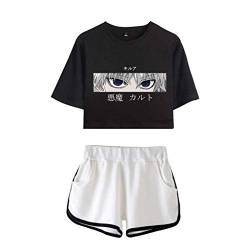 Tomwell Hunter X Hunter T-Shirt ＋ Hosen Sets Damen Killua Eyes Hisoka Shirt Und Shorts Anime 3D Druck Sommer Tops Anzug Bauchfrei Oberteile Kurze Tank Top Kurzarm Blusen A Schwarz Weiß S von Tomwell