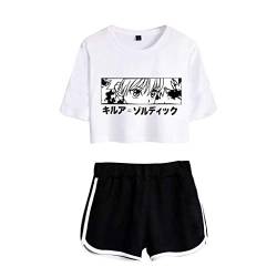 Tomwell Hunter X Hunter T-Shirt ＋ Hosen Sets Damen Killua Eyes Hisoka Shirt Und Shorts Anime 3D Druck Sommer Tops Anzug Bauchfrei Oberteile Kurze Tank Top Kurzarm Blusen B Weiß Schwarz S von Tomwell