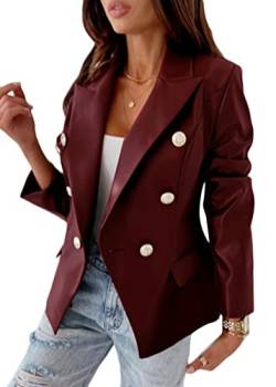 Tomwell Jacke Damen Kunstlederjacke Bikerjacke mit Knöpfen Lederjacke Herbst Winter Kunstleder Motorradjacke Coat B Weinrot S von Tomwell