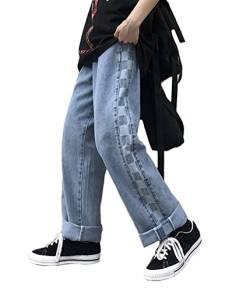 Tomwell Jeans Herren Patchwork Baggy Hip Hop Jeanshose Casual Straight Leg Denim Hosen Vintage Farbblock Weitem Bein Pants Streetwear 4 Blau M von Tomwell