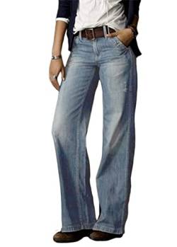 Tomwell Jeanshose Damen Elegant Stretch Skinny Schlaghose Flared Hose Casual Hohe Taille Jeans Mode Hose Weites Bein Retro Stil Destroyed Denim Pants A Blau M von Tomwell