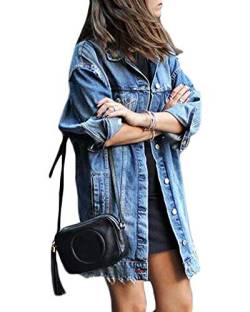 Tomwell Jeansjacke Damen Langarm Boyfriend Oversize Übergangsjacke Jacke Denim Casual Jeansjacke Kurze A Blau S von Tomwell