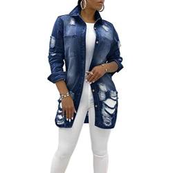 Tomwell Jeansjacke Damen Langarm Boyfriend Oversize Übergangsjacke Jacke Denim Casual Jeansjacke Kurze B Blau 3XL von Tomwell