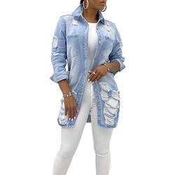 Tomwell Jeansjacke Damen Langarm Boyfriend Oversize Übergangsjacke Jacke Denim Casual Jeansjacke Kurze B Hellblau XS von Tomwell