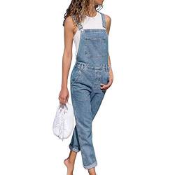 Tomwell Jeanslatzhose Damen Latzhose Jeans Hose Vintage Loose fit Jumpsuit Overall Blumen Denim Playsuit Romper (38, Z Hellblau) von Tomwell