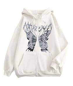 Tomwell Kapuzenpullover für Damen Herren Graphics Harajuku Sweatshirt Vintage Y2K Hoodies Kordelzug für Paare Druck Pullover mit Kapuze 90er E-Girl Streetwear Top C Weiß XL von Tomwell