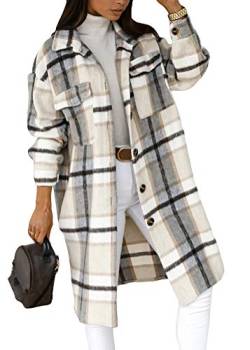 Tomwell Kariertes Taschen Knöpfen Langarm Oversize Bluse Mantel Hemdjacke Holzfällerjacke Damen Mode A Grau L von Tomwell