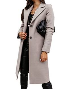 Tomwell Klassischer Damen Langarm Wintermantel Revers Knielanger Trenchcoat Baumwolljacke Schmale Vintage Jacke mit Taschen C Grau L von Tomwell