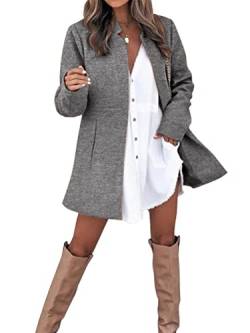 Tomwell Klassischer Damen Langarm Wintermantel Revers Knielanger Trenchcoat Baumwolljacke Schmale Vintage Jacke mit Taschen D Grau L von Tomwell