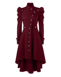 Tomwell Klassischer Damen Langarm Wintermantel Revers Knielanger Trenchcoat Baumwolljacke Vintage Jacke mit Taschen B Rot XL von Tomwell