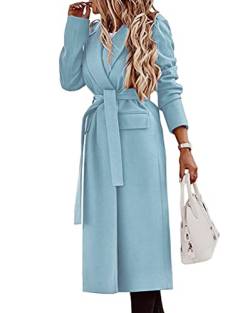 Tomwell Langarm Mantel Damen Winter Mantel Klassischen Trenchcoat Warm Schlank Einfarbig Vintage Jacke Windmantel Outwear Frauen Casual Elegant mit Taschen A Blau S von Tomwell