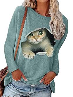 Tomwell Langarmshirt Damen Sweatshirt Katze Schmetterling Drucken Lose Langarmshirt Rundhals Langarm Shirts Herbst Winter Pulli Tops Freizeit Oberteile Hoodie 01 Grau L von Tomwell