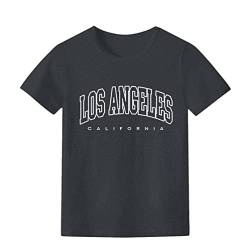 Tomwell Mädchen Los Angeles Brief T-Shirt Kinder T-Shirt Kurzarm Sport Sommer Oberteile Unisex Oversize Tshirt Lose Rundhals Drucken Bluse Jungen Mädchen Lang Tops A Dunkelgrau 150 von Tomwell